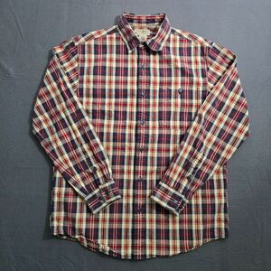 L.L. Bean Men S Reg Red Blue Plaid Button Up Denim Long Sleeve Shirt